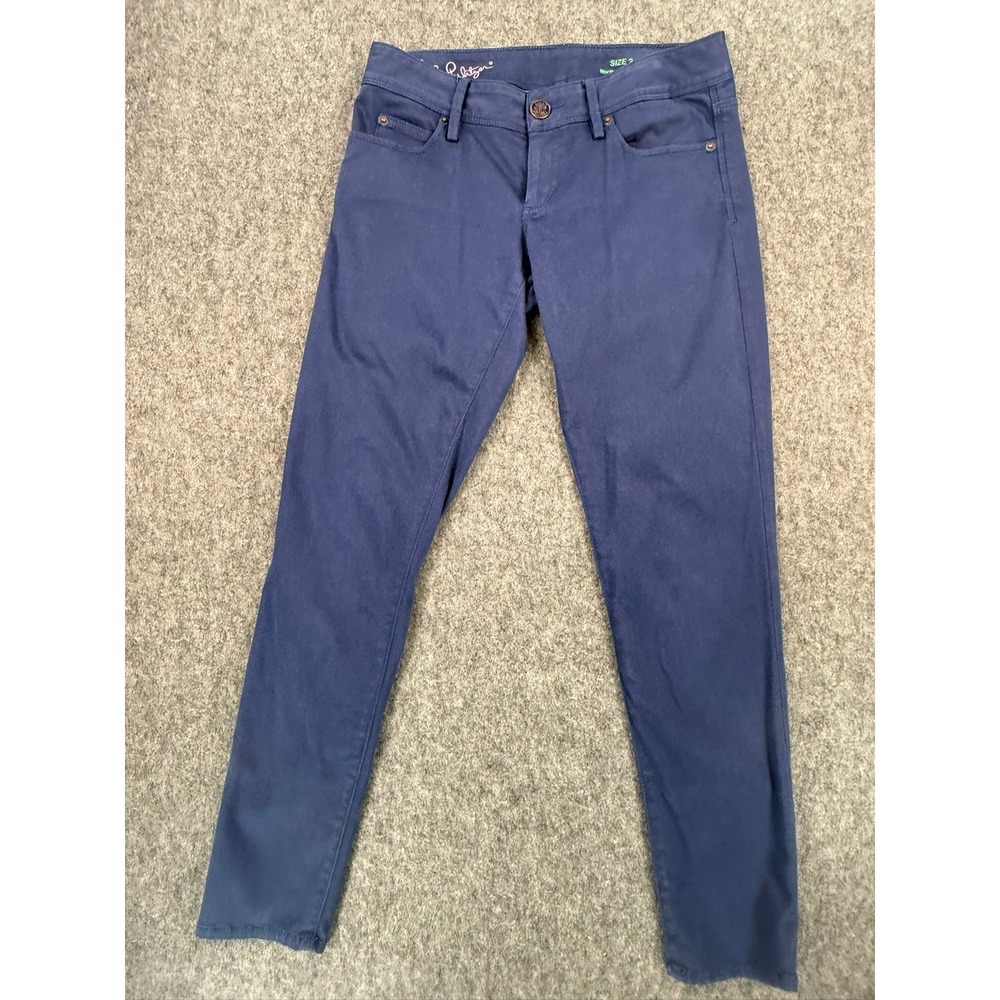 Lilly Pulitzer Worth Skinny Mini Navy Blue Low Rise Stretch Pants Size 2